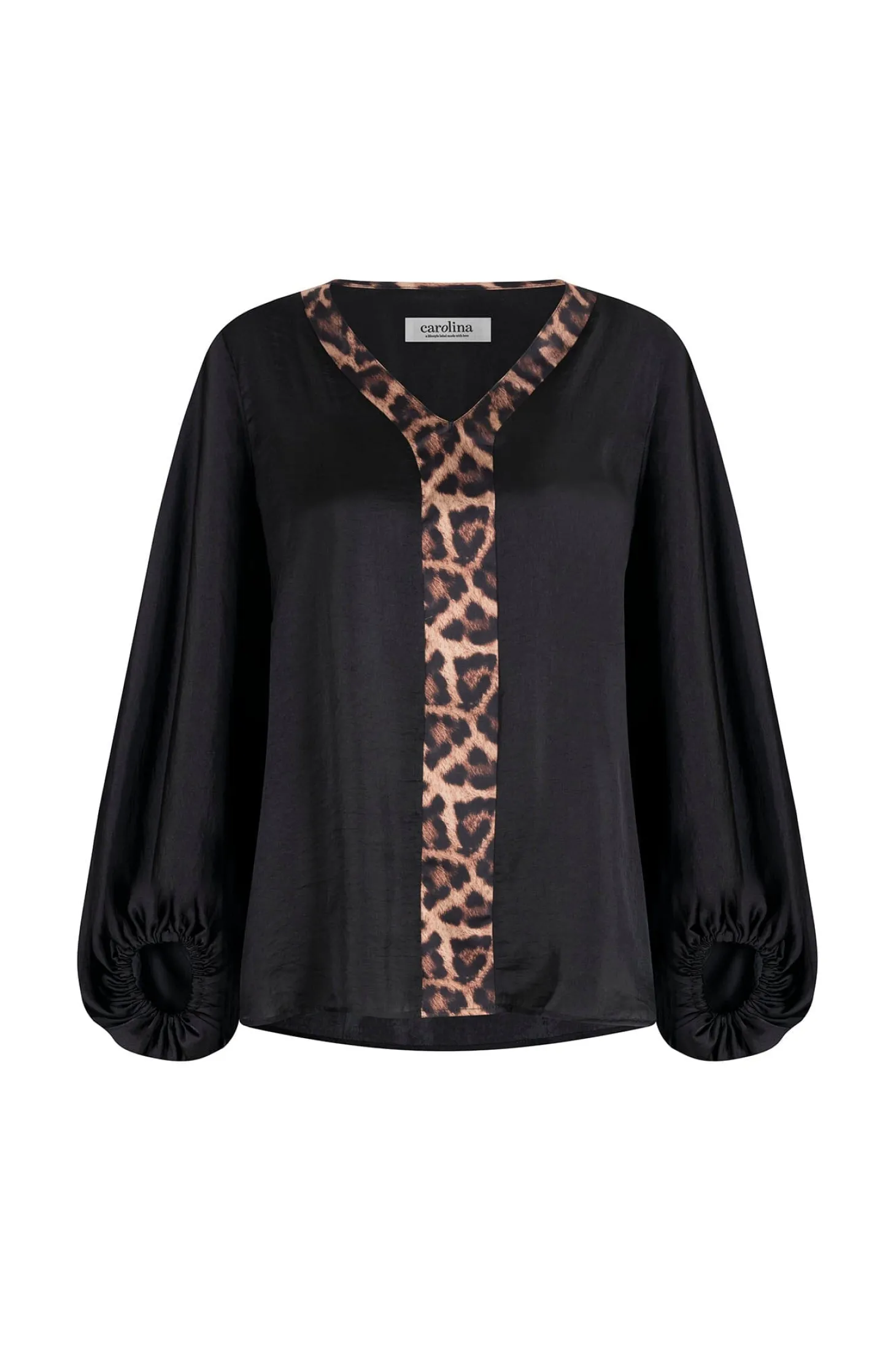 Fashion Carolina Sovana V-Neck Top Black with Animal Trim