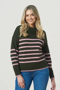 Cheap Carolina Tamara Striped Jumper Forest Green & Blush