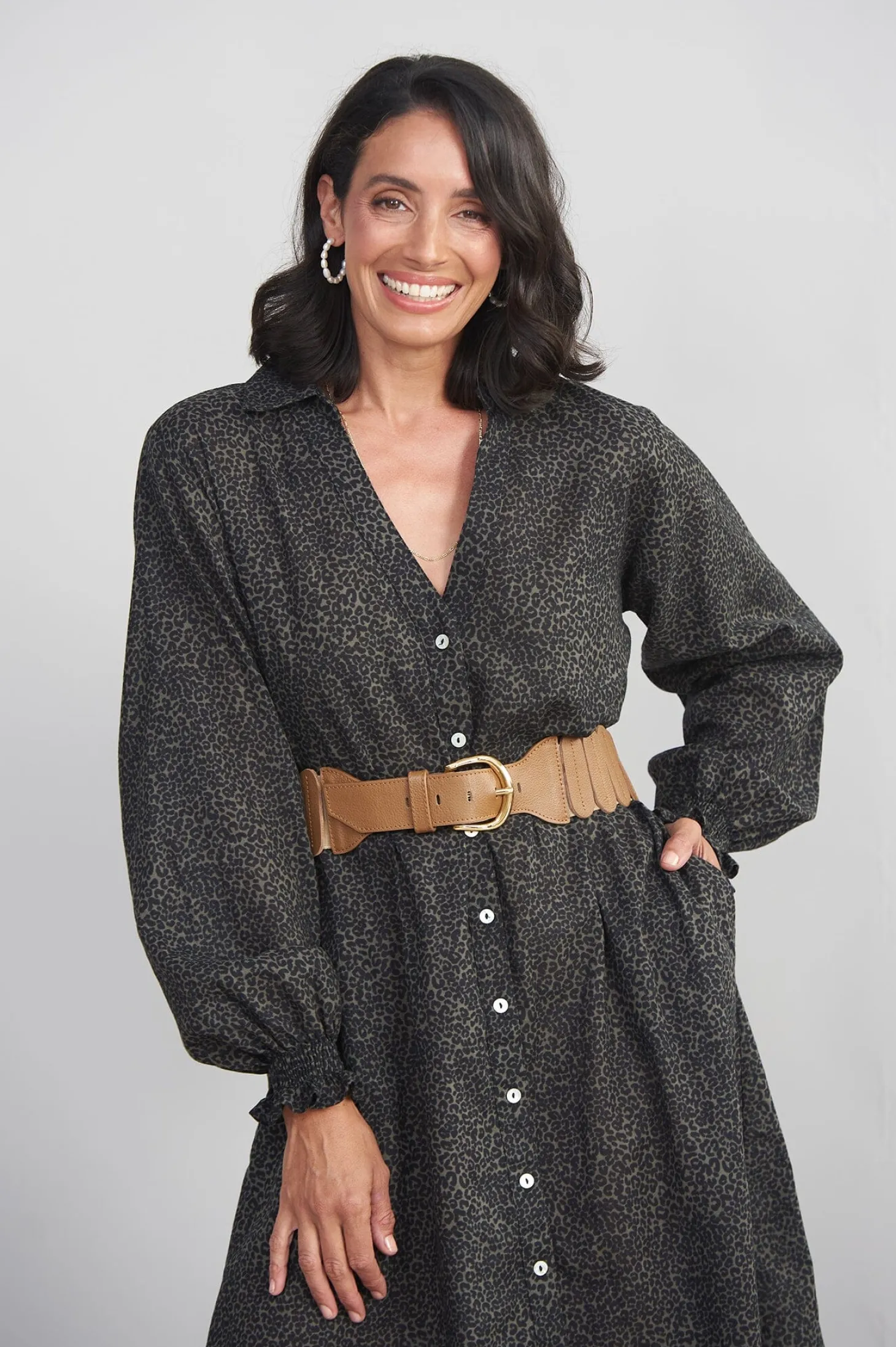 Store Carolina Tasha Animal Print Dress Olive