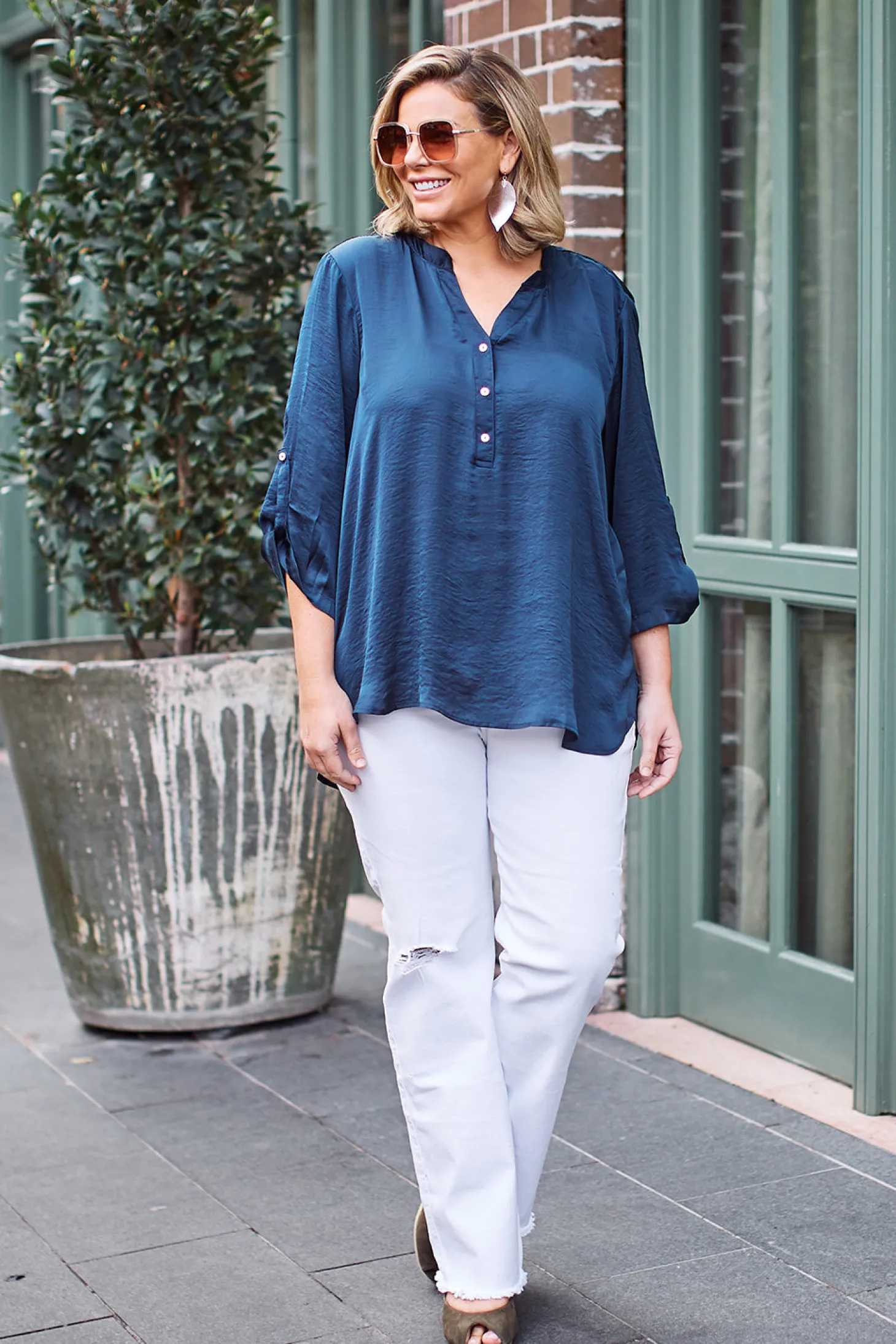 Clearance Carolina Tuscany Mid Sleeve Top Navy
