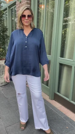 Clearance Carolina Tuscany Mid Sleeve Top Navy