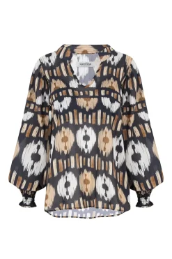 Cheap Carolina Tyla Print Long Sleeve Top Black and Camel