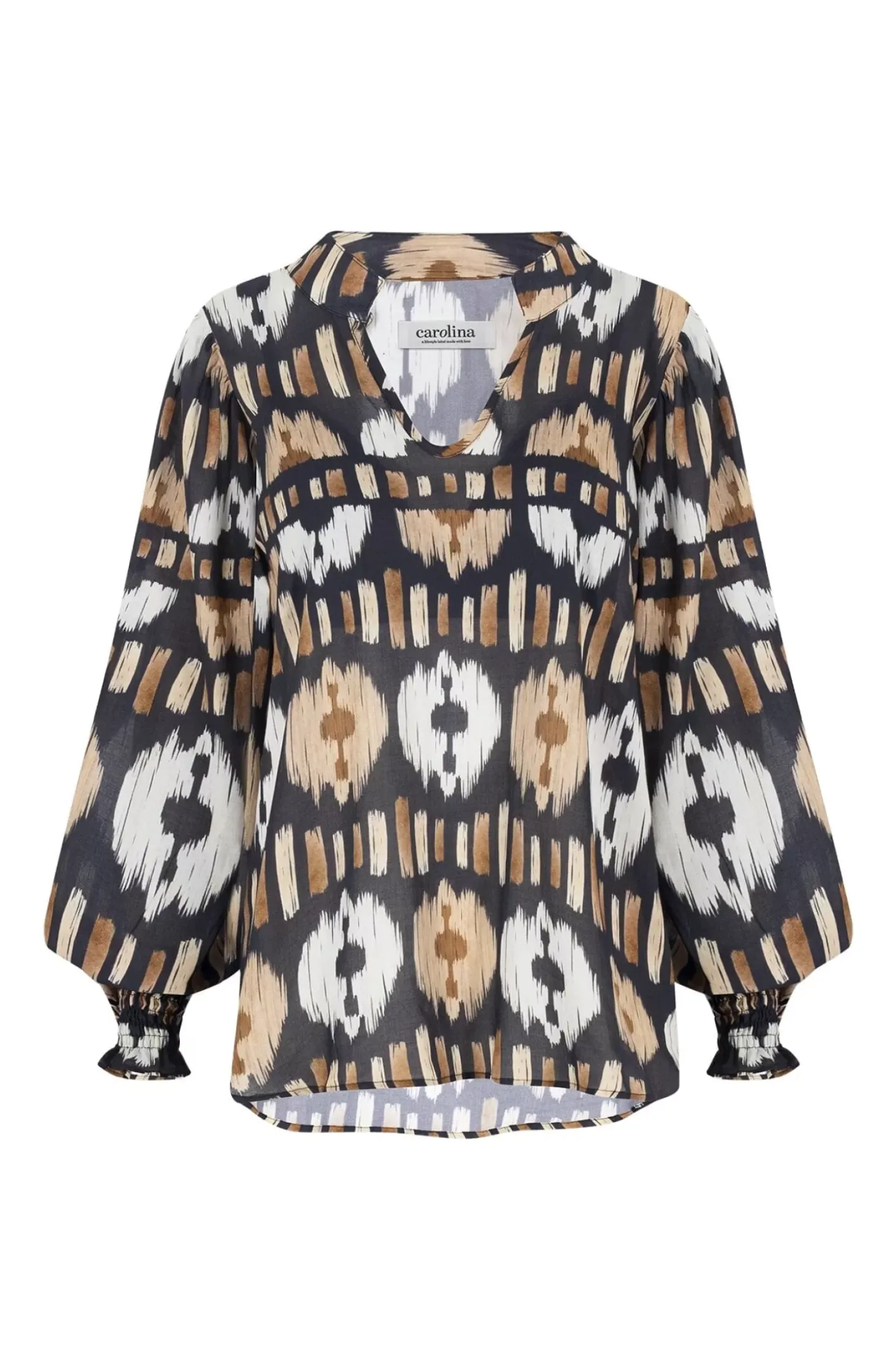 Cheap Carolina Tyla Print Long Sleeve Top Black and Camel