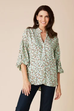 Hot Carolina Valletta Floral Long Sleeve Top Olive