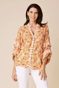 Discount Carolina Valletta Long Sleeve Top Dana Print Papaya