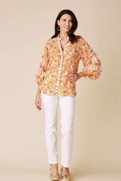 Discount Carolina Valletta Long Sleeve Top Dana Print Papaya