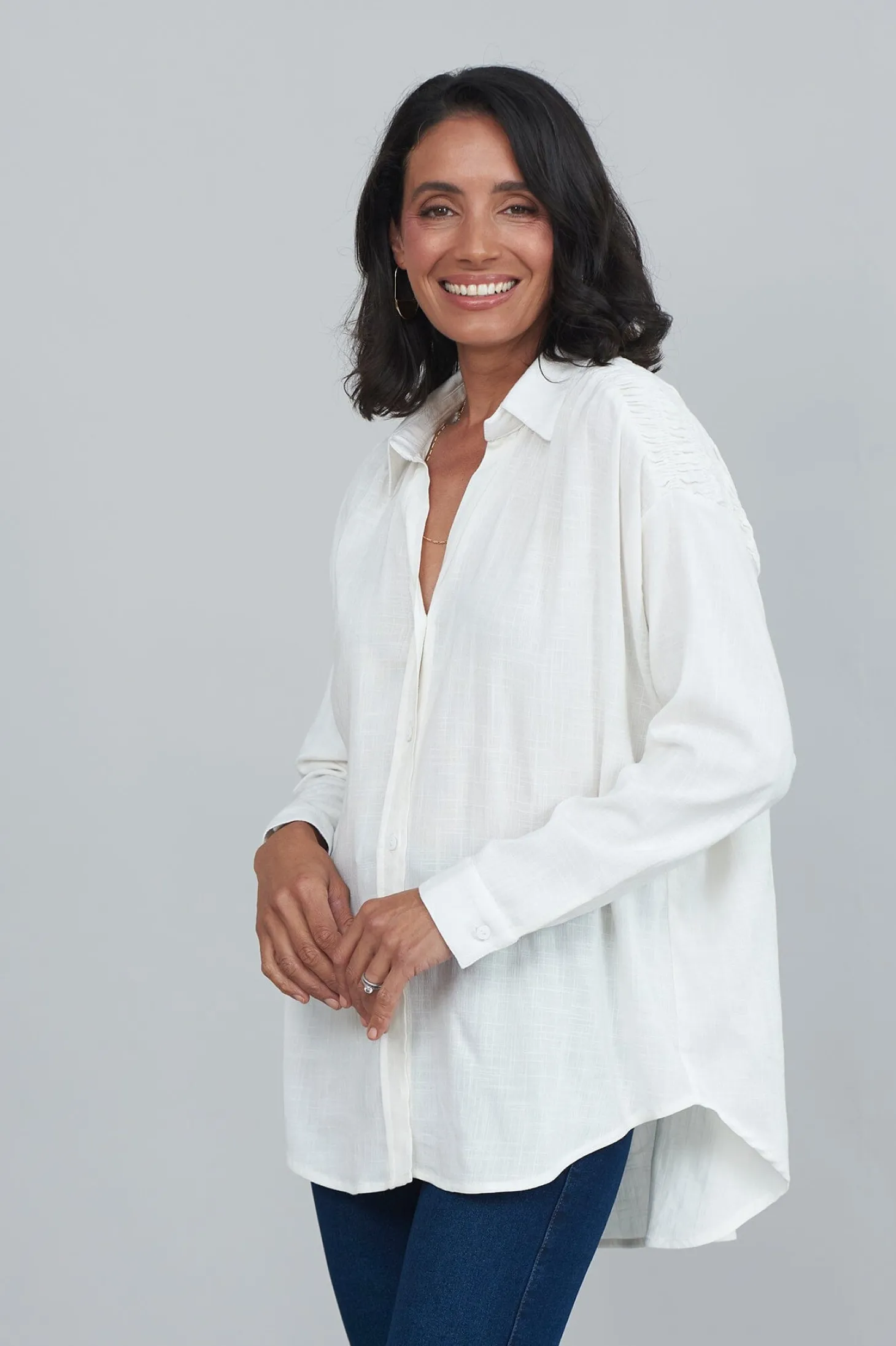 Flash Sale Carolina Wendy Long Sleeve Collared Shirt Ivory