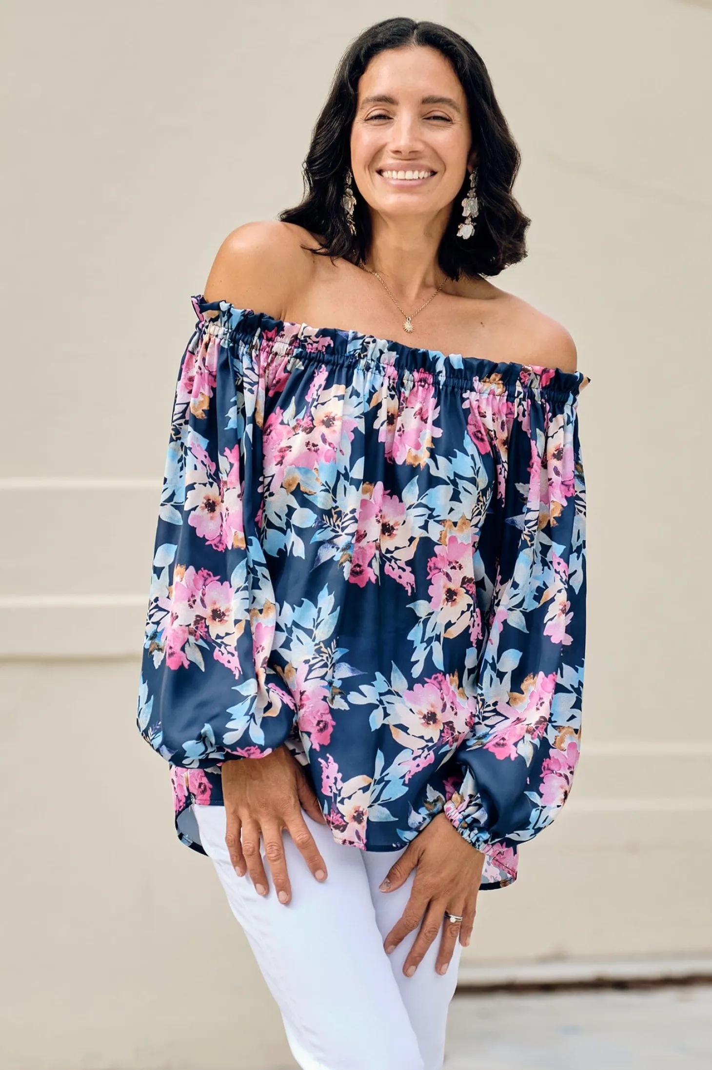 Discount Carolina Xenia Off Shoulder Top Bella Print Navy