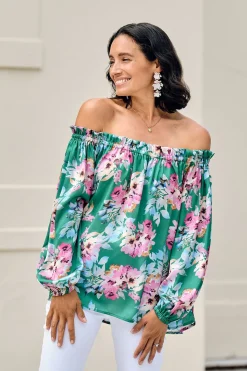 Cheap Carolina Xenia Off Shoulder Top Bella Print Emerald