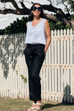 Sale Carolina Zoe Linen Sleeveless Top White