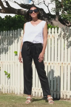 Sale Carolina Zoe Linen Sleeveless Top White