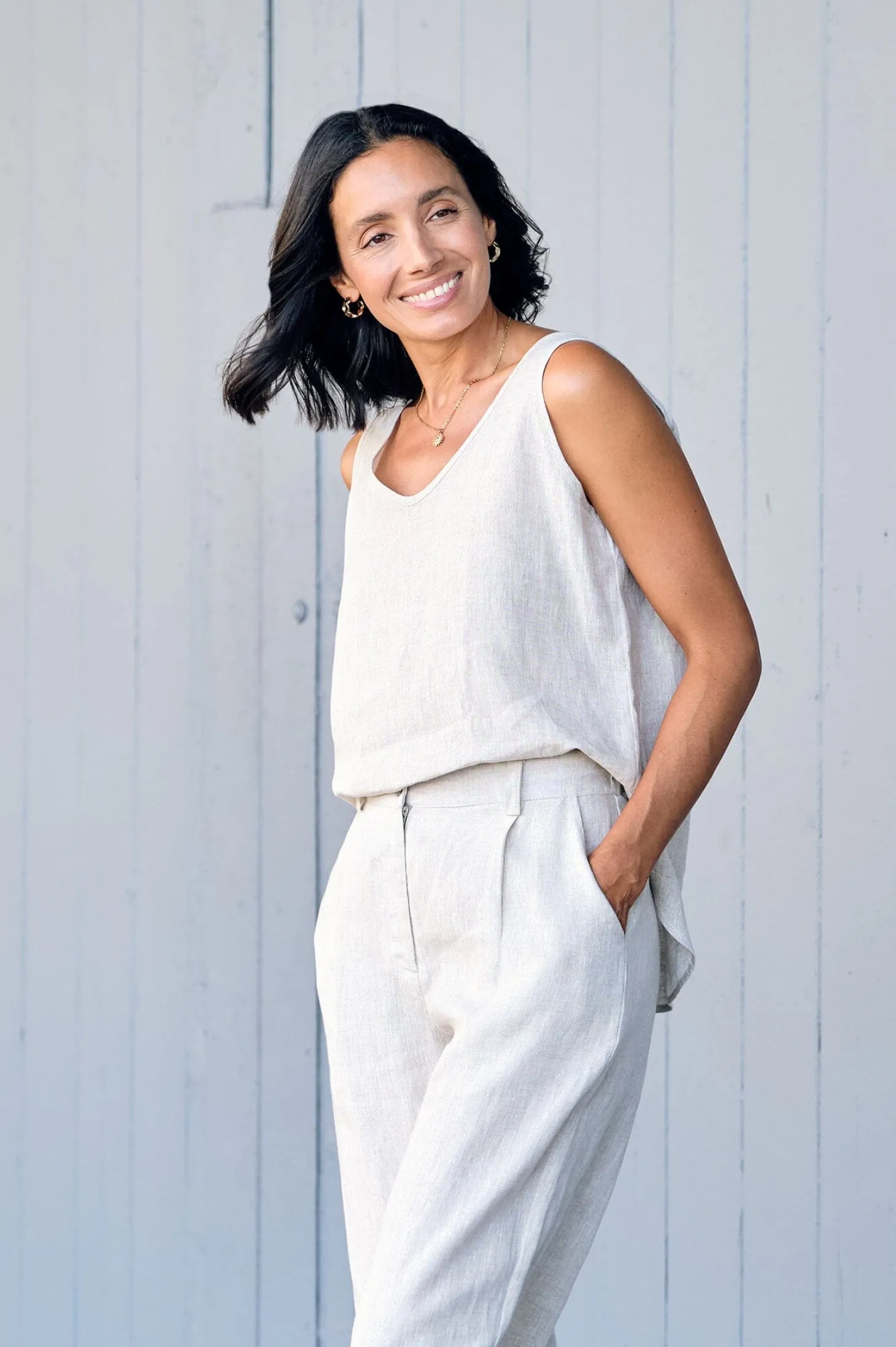 Flash Sale Carolina Zoe Linen Sleeveless Top Oatmeal