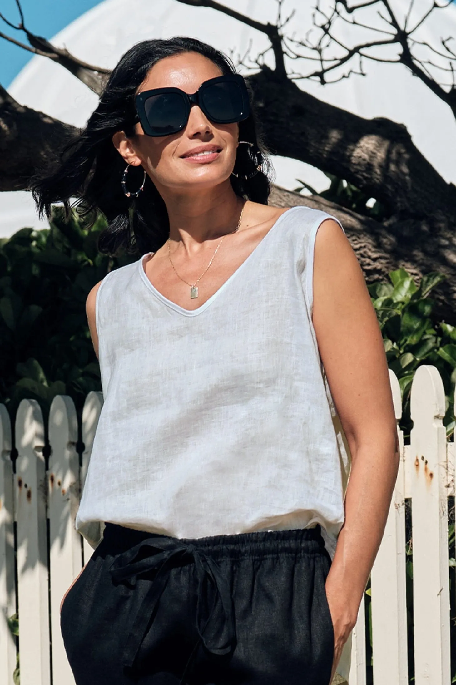 Flash Sale Carolina Zoe Linen Sleeveless Top Oatmeal