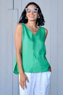 Sale Carolina Zoe Linen Sleeveless Top Emerald