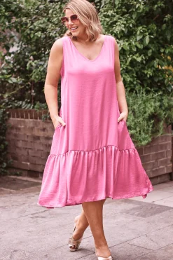 Outlet Carolina Zoe V-Neck Dress Pink